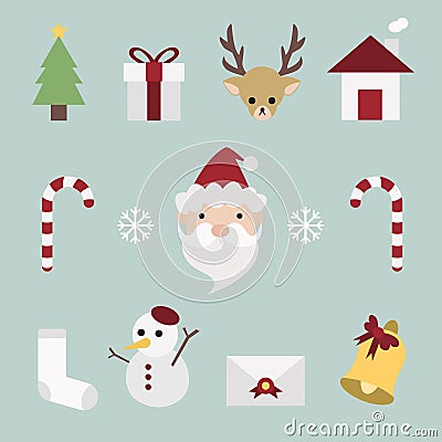 Christmas cute icon set in pastel colour Vector Illustration
