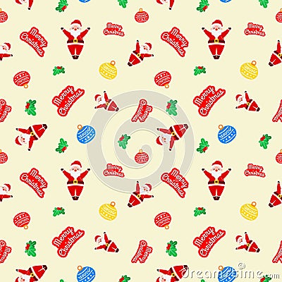 Christmas Cute Jump Santa Claus Cherry Lamp Yellow Pattern For Wrapping Paper Vector Illustration