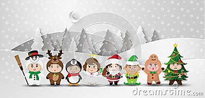 Christmas cute kids Vector Illustration