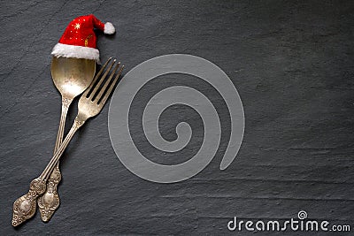 Christmas cutlery on the table abstract food background Stock Photo