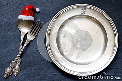 Christmas cutlery on the table abstract food background Stock Photo