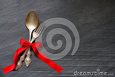 Christmas cutlery on the table abstract food background Stock Photo