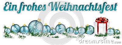 Christmas Cyan Baubles Headline Snow Gift Frohes Weihnachtsfest Vector Illustration