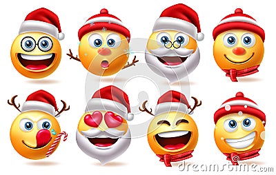 Christmas 3d smiley characters vector set. Christmas character like santa claus, snowman and emoji isolated In white background. Vector Illustration