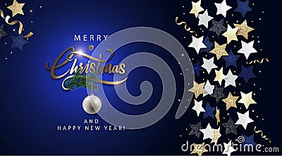 Merry Christmas dark blue banner Vector Illustration