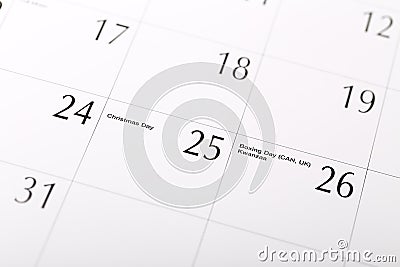 Christmas date on calendar Stock Photo