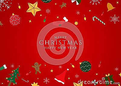 Christmas day happy new year red background shine light snowflake gift style with space Vector Illustration
