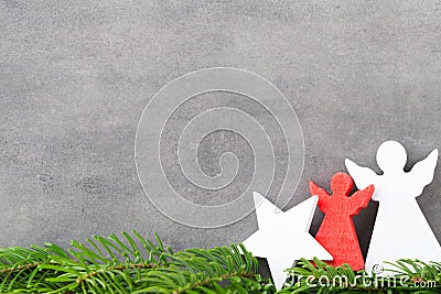 Christmas decor with angel santa hat. Vintages background. Stock Photo