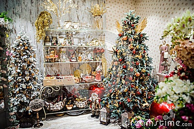 Christmas decor in the store on eve of New Year`s holidays Stock Photo