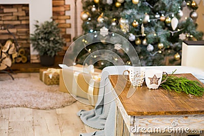Christmas decor of stylish living room Stock Photo