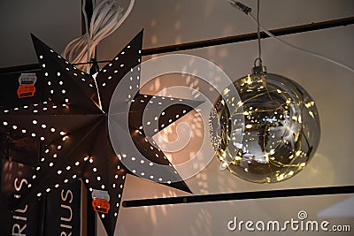 Christmas decoraations with various christmas items in capital Editorial Stock Photo