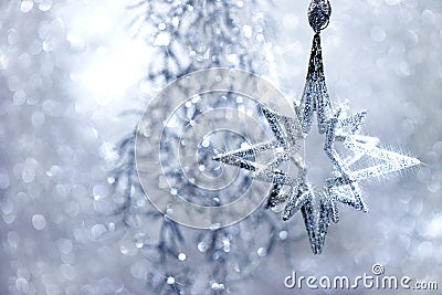 Christmas Decoraion Silver Star with Magic Lights Stock Photo