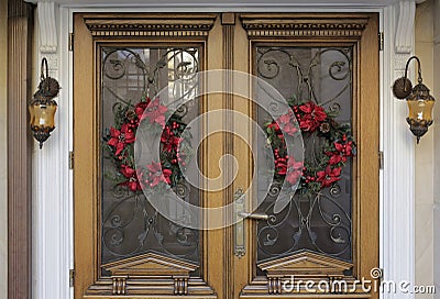 Christmas decorated doorstep Stock Photo