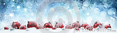 Christmas - Decorated Red Balls And Snowflakes Stock Photo