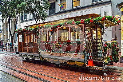 Christmas Decorated San Francisco Historical Cable Car Editorial Stock Photo