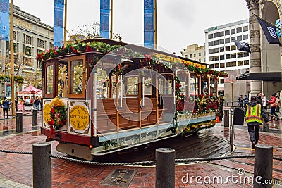 Christmas Decorated San Francisco Historical Cable Car Editorial Stock Photo
