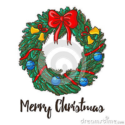 Christmas decorated wreath Vector Illustration