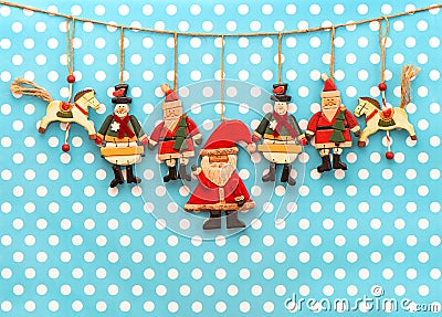 Christmas decoration with antique hand made wooden toys Stock Photo