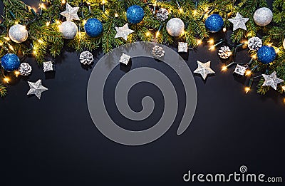 Christmas decoration background over black chalkboard Stock Photo