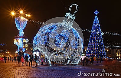 Christmas decoration Belarus Minsk 2016-2017 Editorial Stock Photo