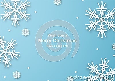 Christmas decoration on blue background in paper cut and craft w Vector Illustration