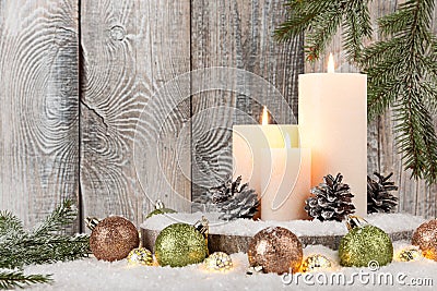 Christmas decoration with candles and garland Stock Photo