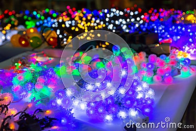 Christmas decoration closeup, lights, xmas garland Stock Photo