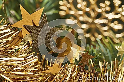 Christmas decoration detail with golden strars and garland Stock Photo