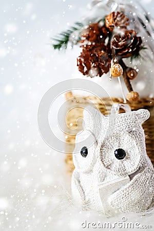 Christmas decoration with fairy white owl Stock Photo