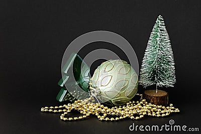 Christmas decoration glass ball with fir trees Stock Photo