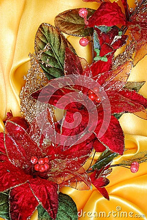 Christmas decoration on golden sateen Stock Photo