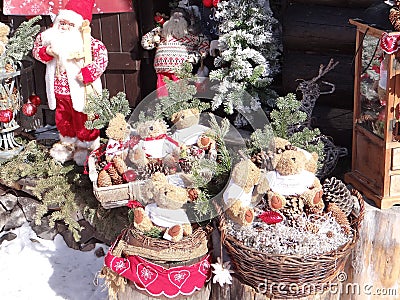 Christmas decoration outside a rustic alpine restaurant Editorial Stock Photo