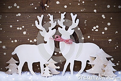 Christmas Decoration, Reindeer Couple In Love, Tree, Snowflakes Stock Photo