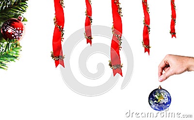 Christmas decoration with ribbons and earth Stock Photo