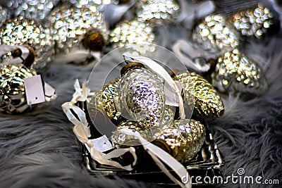 Christmas decoration silver glass cones Stock Photo