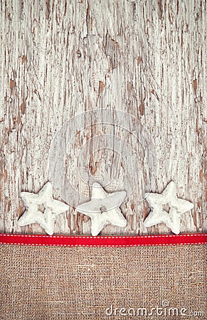 Christmas decoration with silver stars and burlap Stock Photo