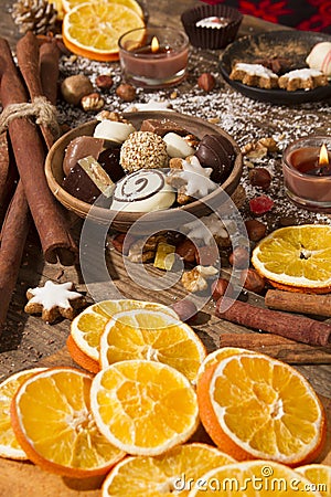 Christmas decoration with slices of dried oranges Stock Photo
