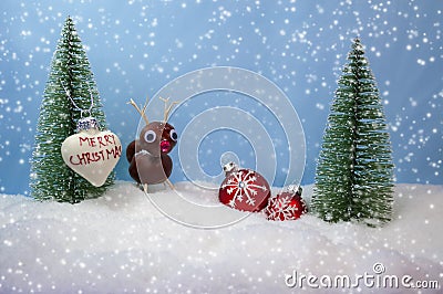 Fir Trees with snow and snowflakes Merry christmas Stock Photo