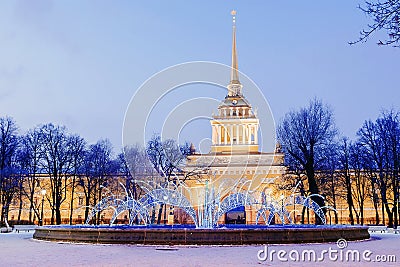 Christmas decoration St. Petersburg. Admiralty building night vi Stock Photo