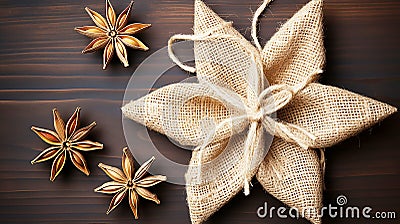 Christmas Decoration, Straw Star Snowflake, flat lay Stock Photo