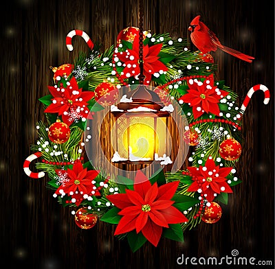 Christmas decoration with street lights Vector Illustration