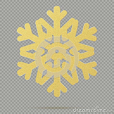 Christmas decoration of winter golden crystal ornament snowflake isolated on transparent background. EPS 10 Vector Illustration