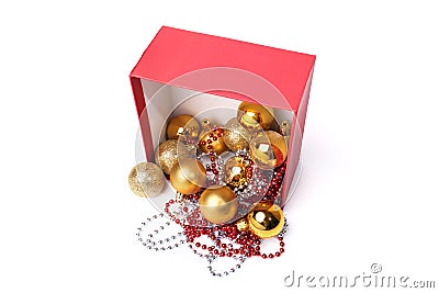 Christmas decorations, balls, beads, isolated on a white background Stock Photo