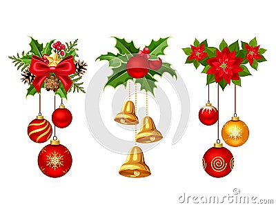 Christmas decorations with balls and bells. Vector illustration. Vector Illustration