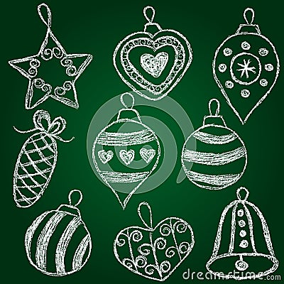 Christmas decorations - chalk on schoolboard Vector Illustration