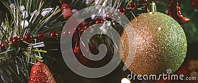 Christmas decorations on the christmas tree in full colors Stock Photo