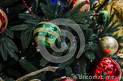 Christmas decorations on Christmas trees and lights Stock Photo