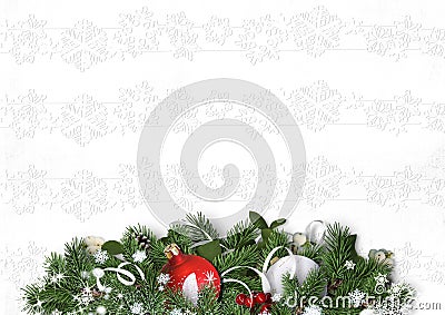 Christmas decorations and firtree on a white textural background Stock Photo