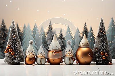 Christmas decorations and gnomes with dark brown and orange color on a white background Stock Photo