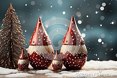 Christmas decorations and gnomes with dark brown and orange color on a white background Stock Photo